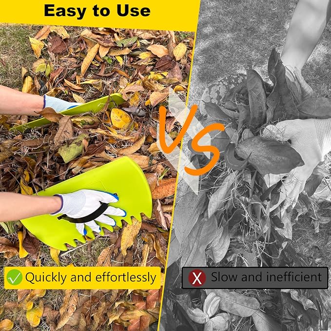 Leaf Scoops Hand Rakes, Leaf Scoops and Claws with Gloves, Lightweight Plastic Leaf Scoop, Large Leaf Grabbers for Picking Up Leaves, Clippings, Grass(1 Set, Yellow)