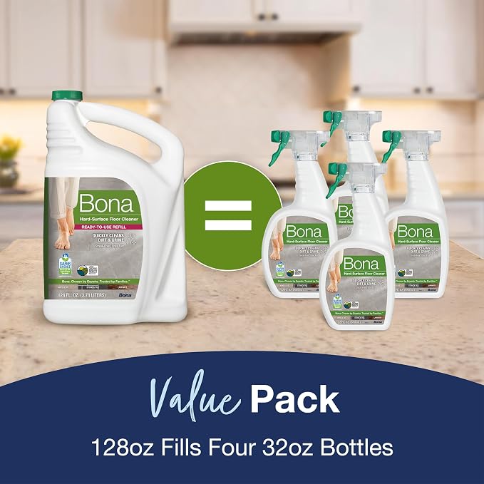 Bona Multi-Surface Floor Cleaner Refill - 128 fl oz - Unscented | Refill for Bona Spray Mops and Spray Bottles - Residue-Free Cleaning Solution for Stone, Tile, Laminate, and Vinyl Floors
