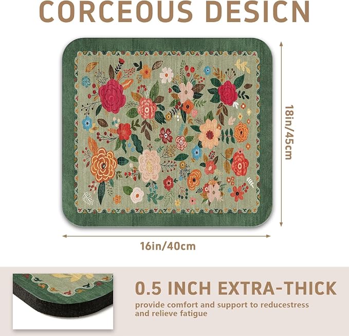 Vintage Floral Dish Drying Mat 16x18 Inch, Dish Mat Drying Kitchen Mats for Extra Large Absorbent Countertop, Aesthetic Boho Drying Matt Kitchen Counter Washable Heat Resistant Dish Drainer Rack Mat