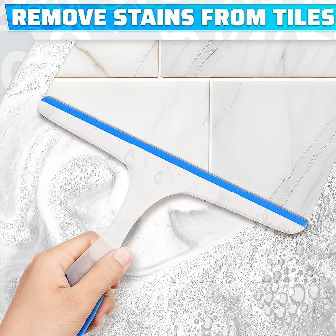 4Pcs 9.5” Hand Squeegee for Shower Glass - Durable Plastic Grip, Random Colors, Flexible Silicone Blade, Easy Hanging Hook, Lightweight Ergonomic Shower Squeegee for Glass Doors, Windows, and Tiles