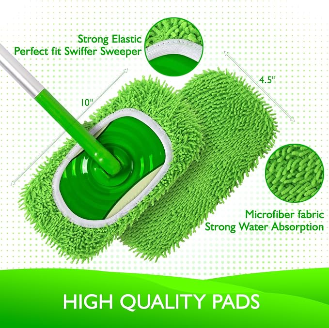 Reusable Microfiber Mop Pads Compatible with Swiffer Sweeper Mop | 8 Pack Dry Sweeping Cloths & Wet Mopping Cloths - Washable Chenille Mop Pads Refill for Mopping Floors (Mop is not Included)