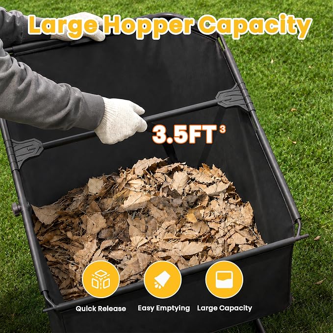 22-Inch Push Lawn Sweeper, Leaf & Grass Collector for Clippings, Wet Leaves & Twigs with 3.5 Ft³ Hopper Bag, 10-Inch All-Terrain Wheels, Adjustable Sweeping Height, Leaf Sweeper for Lawn, Yard, Garden