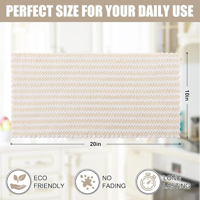 Homaxy Kitchen Towels(6 Pack, 10 x 20 inches), Ultra Soft and Absorbent Dish Towels, Reusable Fast Drying Microfiber Cleaning Cloth, Coral Velvet Wave Design No-lint, Beige