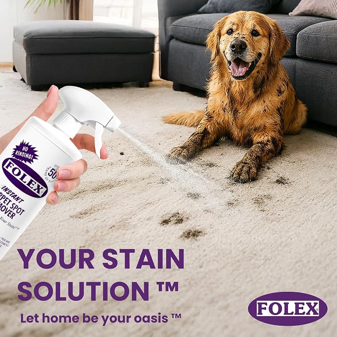 FOLEX Instant Carpet Spot Remover 32 oz – Powerful Stain Remover for Carpets, Upholstery & Rugs – Eliminates Pet Stains, Grease, Red Wine, Food, Makeup & More – With Reusable Cleaning Cloth - 6 Pack