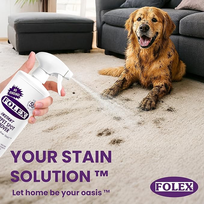 FOLEX Instant Carpet Spot Remover 32 oz – Powerful Stain Remover for Carpets, Upholstery & Rugs – Eliminates Pet Stains, Grease, Red Wine, Food, Makeup & More – With Reusable Cleaning Cloth - 5 Pack