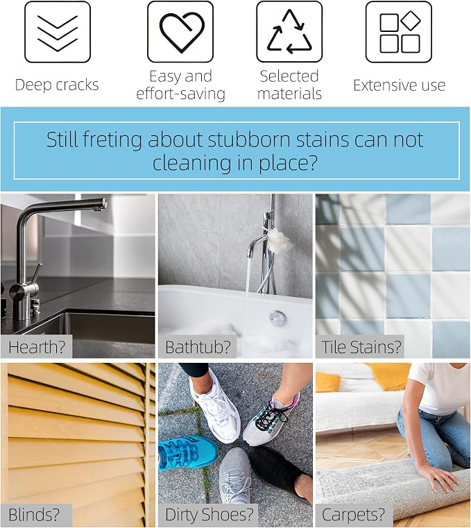 2-Pack Scrub Brush for Cleaning with Long Handle, White&Blue | Medium Firm Bathroom Cleaning Supplies, Bathtub and Shower Cleaner Brush, Multi-Scene Use for Kitchen or Carpet Cleaning