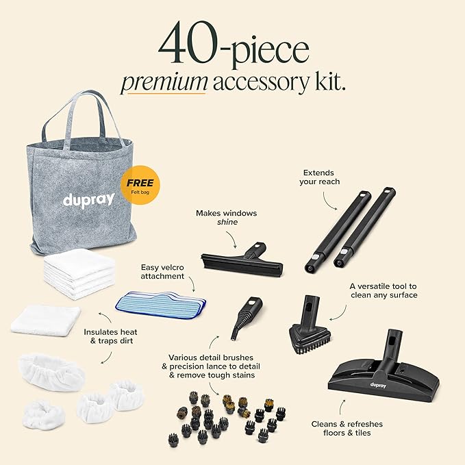 Dupray Neat Steam Cleaner for Home - Ultimate Pack | Powerful Multipurpose Steamer | Chemical-free cleaning for floor, car, wall, grout & kitchen | Steam mop | 40 Accessories