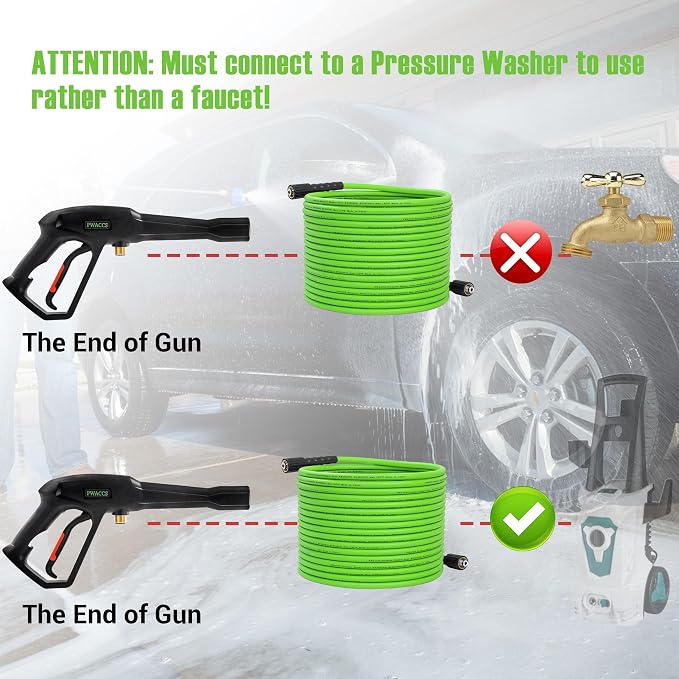 PWACCS Pressure Washer Hose and Gun, 50 FT Power Washer Hose Wand Kit | Pressure Wash Extension Wand, 5 Nozzle Tips, M22-14 Fitting, Compatible with Ryobi, Green Works & Karcher