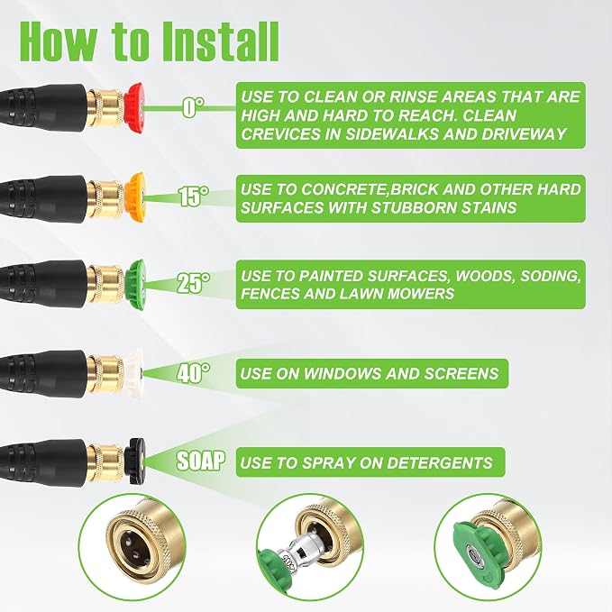 PWACCS Pressure Washer Hose and Gun, 50 FT Power Washer Hose Wand Kit | Pressure Wash Extension Wand, 5 Nozzle Tips, M22-14 Fitting, Compatible with Ryobi, Green Works & Karcher