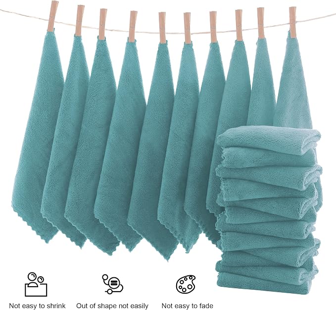 MOONQUEEN Ultra Soft Premium Washcloths Set - 12 x 12 inches - 24 Pack - Quick Drying - Highly Absorbent Coral Velvet Bathroom Wash Clothes - Use as Bath, Spa, Facial, Fingertip Towel (Teal)