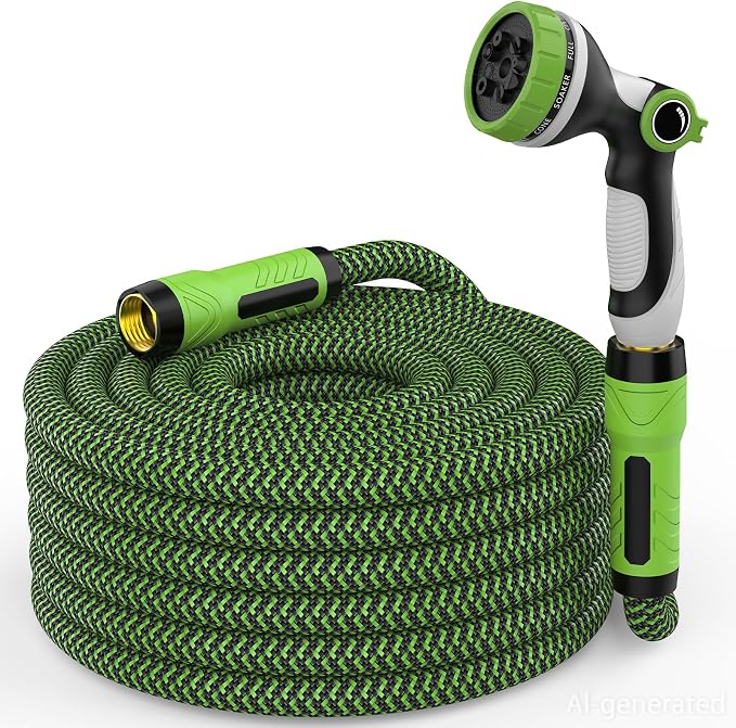 NON-EXPANDABLE Garden Hose 25ft x5/8'', Heavy Duty Flexible Water Hose with 10-Function Sprayer, Lightweight, Leak Proof, Durable Fabric Skin, Pressure Resistant for Yard, Outdoor