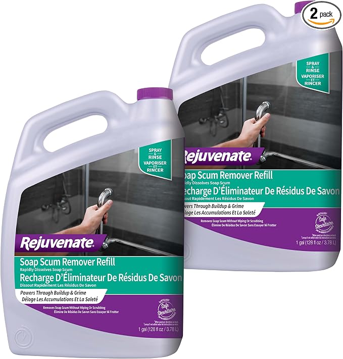 Rejuvenate Soap Scum Remover, Dissolves Soap Scum Without Scrubbing, 2 Pack | Gentle For Daily Use, Non-Bleach Formula is Safe on Glass Showers, Ceramic Tile, Chrome & More, Safe For Pets & Kids