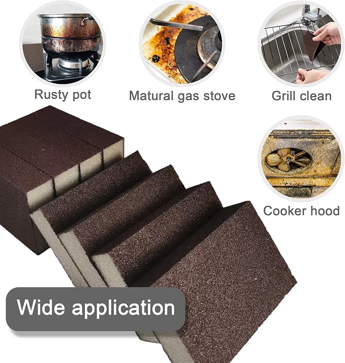 Krisler 8pc Carborundum Sponge Nano Emery Sponges Caspian Stone Pot Clean Brush Rust Eraser Grit Scouring Pads Pot Cleaning Pads with Carborundum Washing Kitchen Cleaner Tool(thickness-1inch)