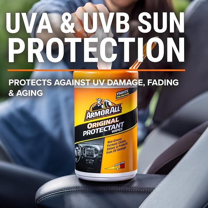 Armor All Car Interior Original Protectant Wipes, 90 Count, UV Protectant | Car cleaner wipes for vinyl, rubber, plastic, trim, and dashboards with a non-greasy, streak-free medium shine