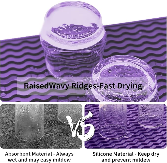 ZLR Silicone Sink Caddy Tray (6" x 12" / 153 x 305mm) - Narrow Sponge Holder for Kitchen Counter - Waterproof Dish Drying Mat, Non-Slip Soap Dispenser Mat & Bathroom Vanity Organizer (Meadow Violet)