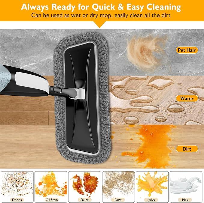Spray Mop for Floor Cleaning: Microfiber Wet Dry Mops with 3 Washable Pads | Leak-proof Refillable Bottle, 360° Swivel Head, Lightweight Floor Mops with Sprayer for Hardwood Laminate Tile Wood Vinyl