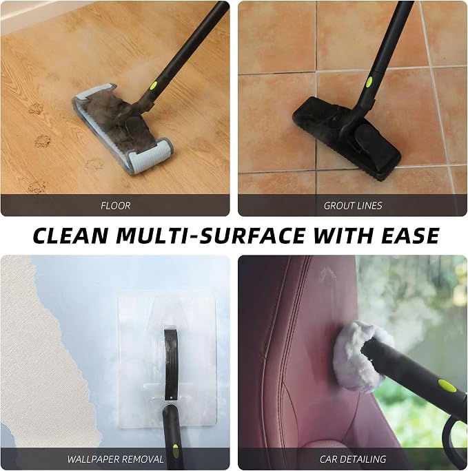 Heavy-Duty Steam Cleaner for Home, 1500W High Pressure | Multipurpose Steamer for Cleaning with 22 Accessories for Tile, Grout, Hardwood Floors, Bathroom, Kitchen & Car Detailing