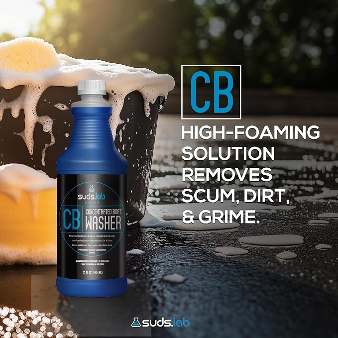 Suds Lab Marine CB Boat Cleaner - High-Foaming Formula for Fiberglass & Gel Coats - Streak-Free Shine, 32 oz.