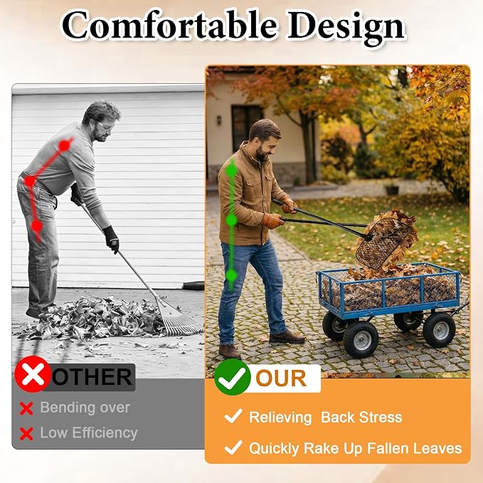 Metal Leaves Rakes with Long Handle, Lightweight Leaf Collector for Gardening, Leaf and Grass Picker Upper Tool, Ideal for Yard Shrub Cleanup