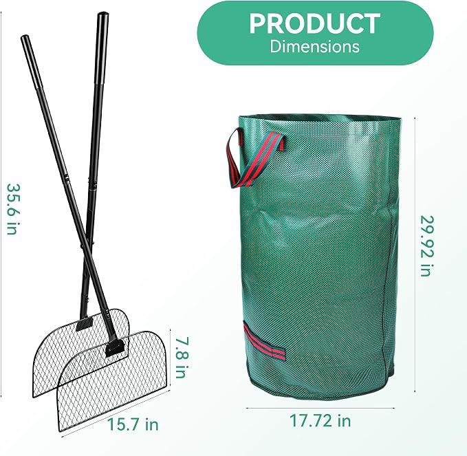 Leaf Grabber Rake with Long Handle Leaf Collector Grass Picker Upper with Yard Bags No Bend Leaves Pickup Tool and Hands Rake for Gardening-Efficient and Labor Saving