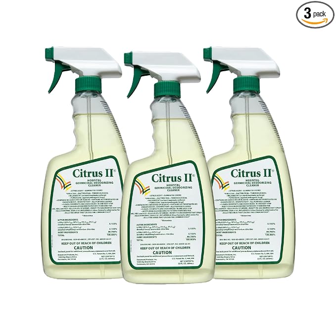 Citrus II Hospital Germicidal Deodorizing Cleaner - Fresh Citrus Scent - Disinfecting Spray Cleaner - 22 Fl Oz - Pack of 3