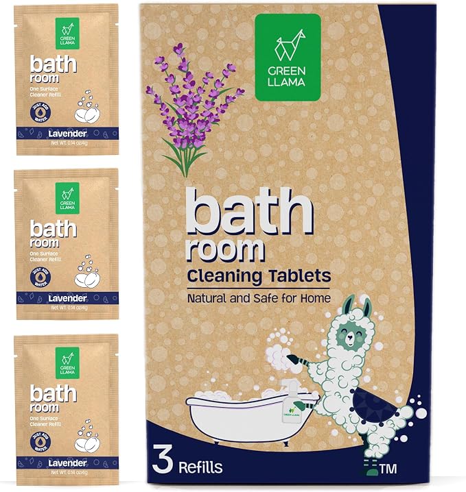 Green Llama Bathroom Refill 3-Pack - Certified Compostable Packaging, Natural Cleaning Solution for Bathrooms - Eco-Friendly and Sustainable