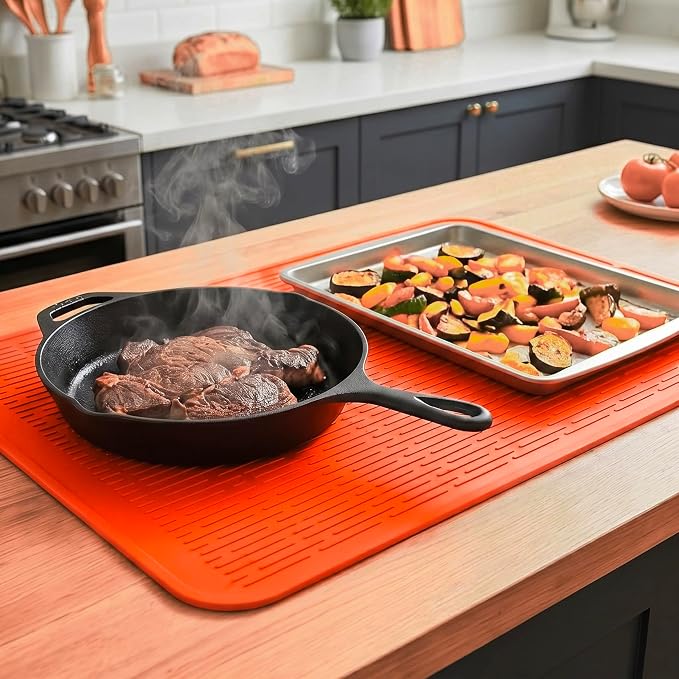 MicoYang Silicone Dish Drying Mat for Multiple Usage,Easy clean,Eco-friendly,Heat-resistant Silicone Mat for Kitchen Counter or Sink,Refrigerator or Drawer Liner Orange 3XL 28 inches x 18 inches