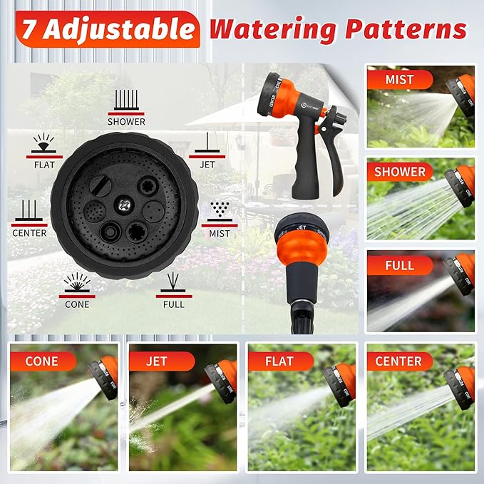 AUTOMAN-Garden-Hose-Nozzle, 2 Pack ABS Water Spray Nozzle with Heavy Duty 7 Adjustable Watering Patterns,Slip Resistant for Watering Plants,Lawn& Garden,Washing Cars,Cleaning, Orange
