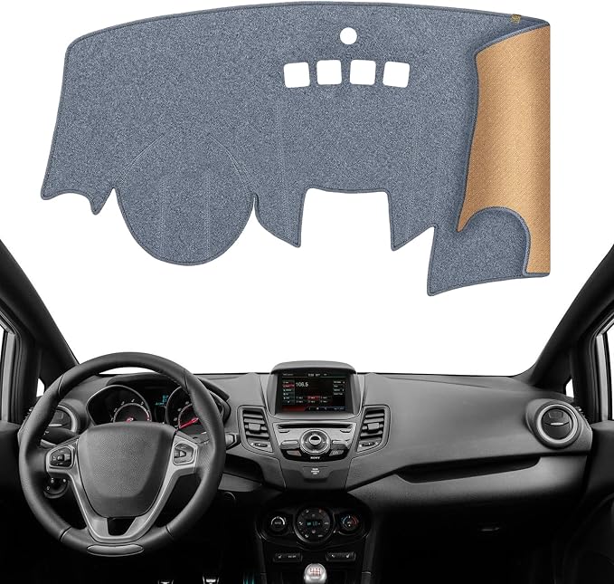 Dashboard Cover Dash Mat Fit for Fo-rd Fiesta 2019-2009 (Without (NAV) Navigation Models),Car Dash Board Mat Anti-Glare Carpet,Non-Slip Pad Sunshield Protector (Grey)