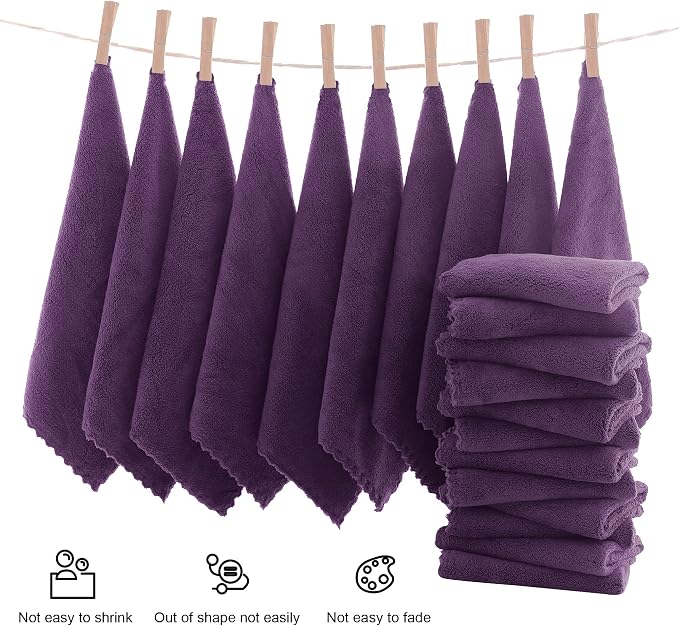 MOONQUEEN Ultra Soft Premium Washcloths Set - 12 x 12 inches - 24 Pack - Quick Drying - Highly Absorbent Coral Velvet Bathroom Wash Clothes - Use as Bath, Spa, Facial, Fingertip Towel (Plum)