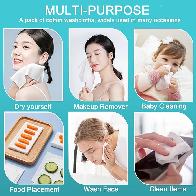 Disposable Face Towel,Cotton Facial Dry Wipe for Sensitive Skin, Facial Tissues for Skin Care, Facial Cleansing, Makeup Wipes, Makeup Remover Towels, Upgraded and Thickened