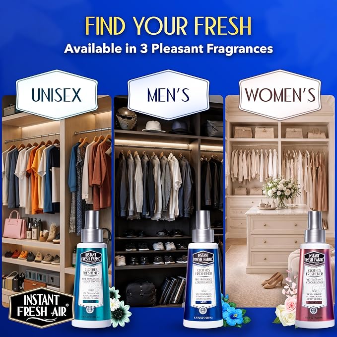 Fabric Freshener Spray & Deodorizer Odor Eliminator - Works Instantly with Noxban™ - Eco-Friendly Fabric Refresher & Odor Neutralizer - Safe for Garments, Linens, Bedding - Men's