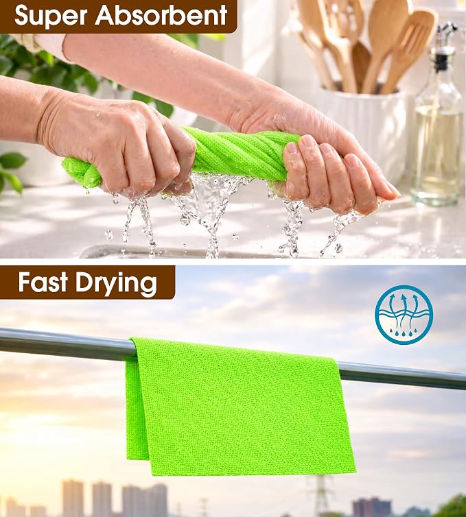 KitchLife Microfiber Cleaning Cloth Roll, 100 Pack - Tear-Away Microfiber Paper Towels, Lint-Free, Reusable, Washable for Kitchen, Car, Dishes, and Sensitive Surfaces (Neon Green)