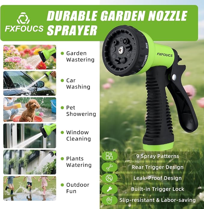 Garden Hose Nozzle Sprayer - 9 Spray Patterns, On Off Valve Heavy Duty Hose Sprayer Nozzle for Watering Plants & Lawns, Washing Cars & Pets - Outdoor Water Hose Nozzle Head Attachment