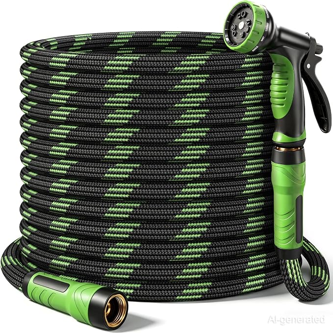NON-EXPANDABLE Garden Hose 75 FT Water Hose with 10-Function Spray Nozzle | Yard hose Heavy Duty Steel Metal Flexible,Durable Fabric Skin,No Kinks & Leak-Proof with Upgraded Handle hose pipe outside