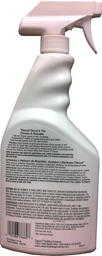 Custom Building Products TileLab Grout & Tile Cleaner and Resealer, 32 fl. oz.(946 ml) (Pack of 2)