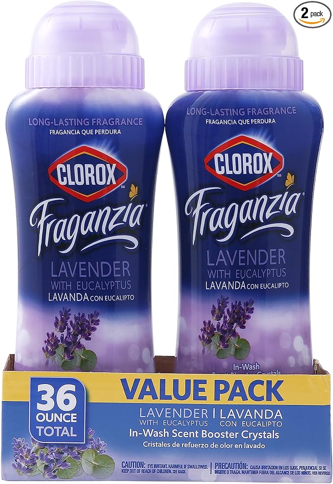 Clorox Fraganzia Laundry Scent Booster Crystals In-Wash Fragrance Beads Fresh-Smelling Clothes and Linens Safe for All Fabrics and Colors Lavender with Eucalyptus 18 OZ 2 Pack Twin Pack Value