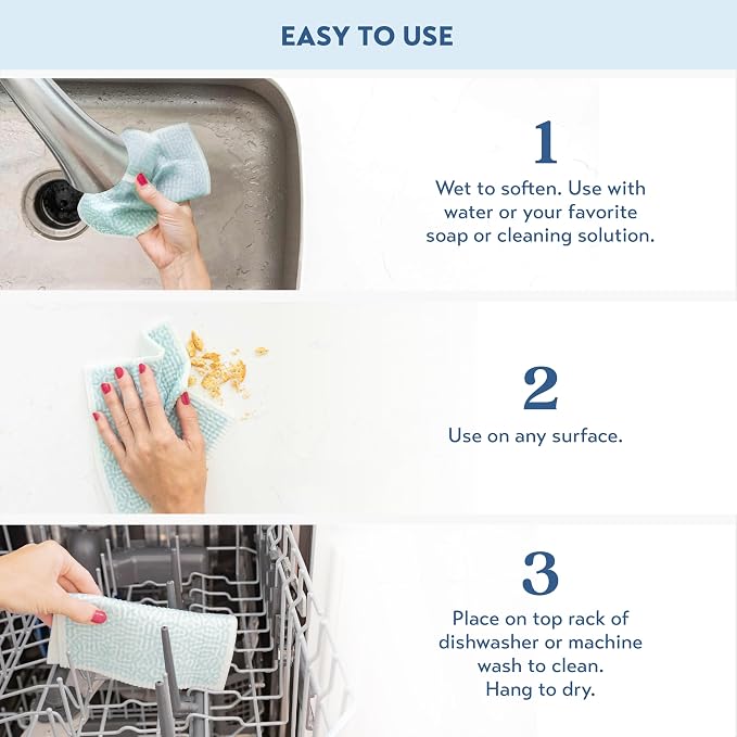 ELYN Swedish Dishcloths, Reusable & Washable Sponge Cloths, Absorbent Cleaning Paper Towels for Kitchen, Dishes, Counters and More, 5 Pack, Classic Coastal