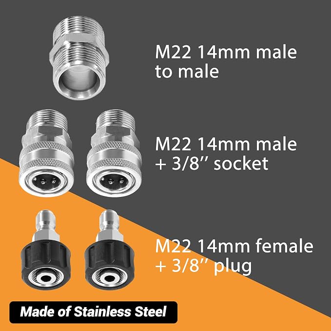 M MINGLE Pressure Washer Hose 50FT x 1/4", Stainless Steel M22 14mm Adapter | Replacement Power Wash Hose with 3/8" Quick Connect Kits, Kink Resistant, Ideal for Car, Driveway & Patio Cleaning, 3600 PSI