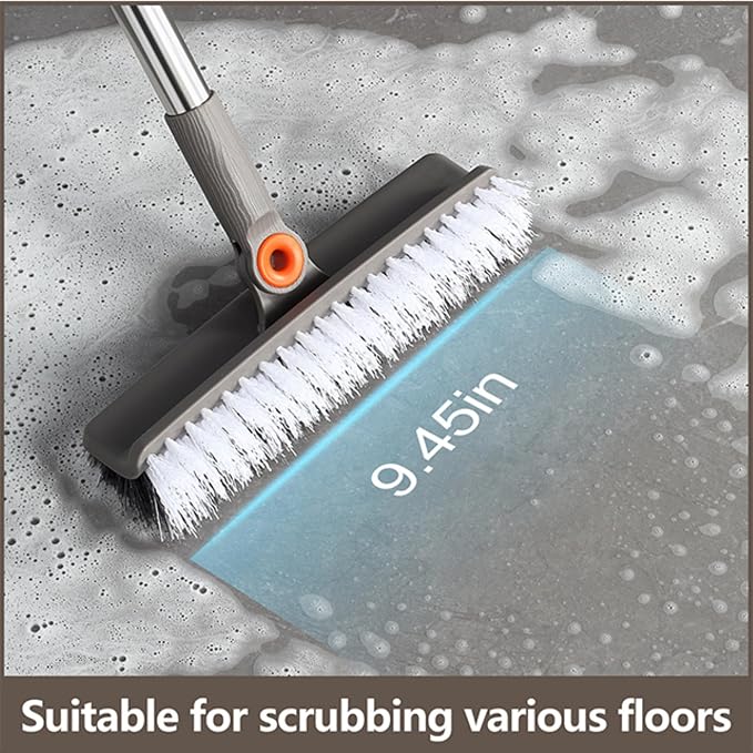 Multifunction 3-in-1 Broom and Dustpan, Silicone broom Squeegee and Scrub Brush Set with Long Adjustable Handle for Indoor & Outdoor Sweeping and Scrubbing, Ideal for Pet Hair, Liquids Spills and Dirt