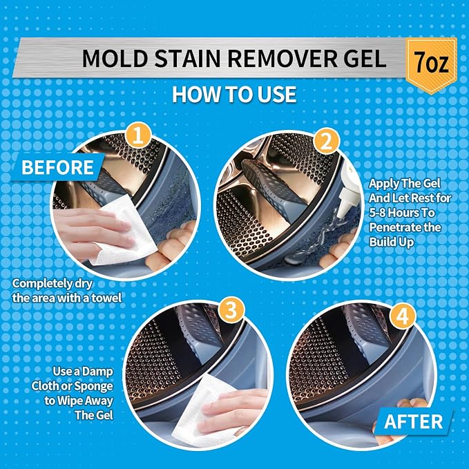 Home Stain Cleaner, 7 fl oz Mold Stain Cleaner Gel for Washing Machine, Home Stain Cleaning Gel for Fridge, Tile, Grout, Sink, Shower, Caulk, and Front Loader Seal