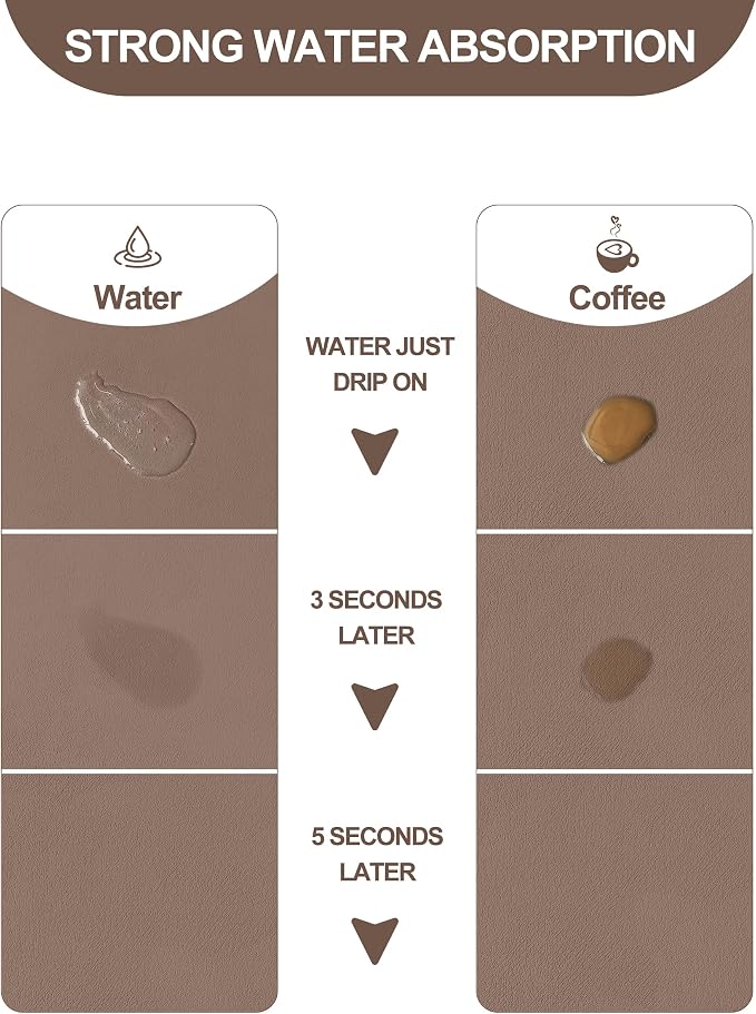 Dish Drying Mat for Kitchen Counter, 16"x24" Dish Drying Pad with Non-slip Rubber Backed, Hide Stain Anti Absorbent for Kitchen Counter, Drying Mat for Coffee Machine Dish Rack (Brown)