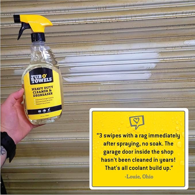 Tub O' Towels Heavy-Duty Cleaner & Degreaser Spray, 24 oz – Multi-Surface Cleaner for Grease, Oil, Tar, Paint, Dirt, Caulk, Grime & Adhesive Residue – Citrus Scent – Made in USA