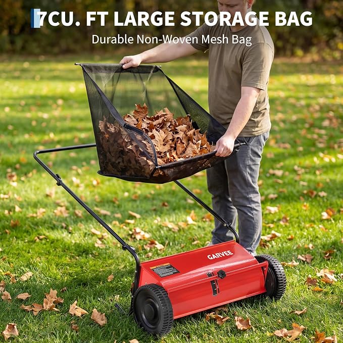Push Lawn Sweeper 26Inch-Heavy Duty Walk Behind Leaf Collector and Yard Sweeper for Outdoor,Patio,Driveway,Garden Grass Sweepers,4 High Speed Spinning Brush,7 Cu. ft. Hopper Capacity | Yard Sweeper for Outdoor,Patio,Driveway,Garden Grass Sweepers,4 Hig...
