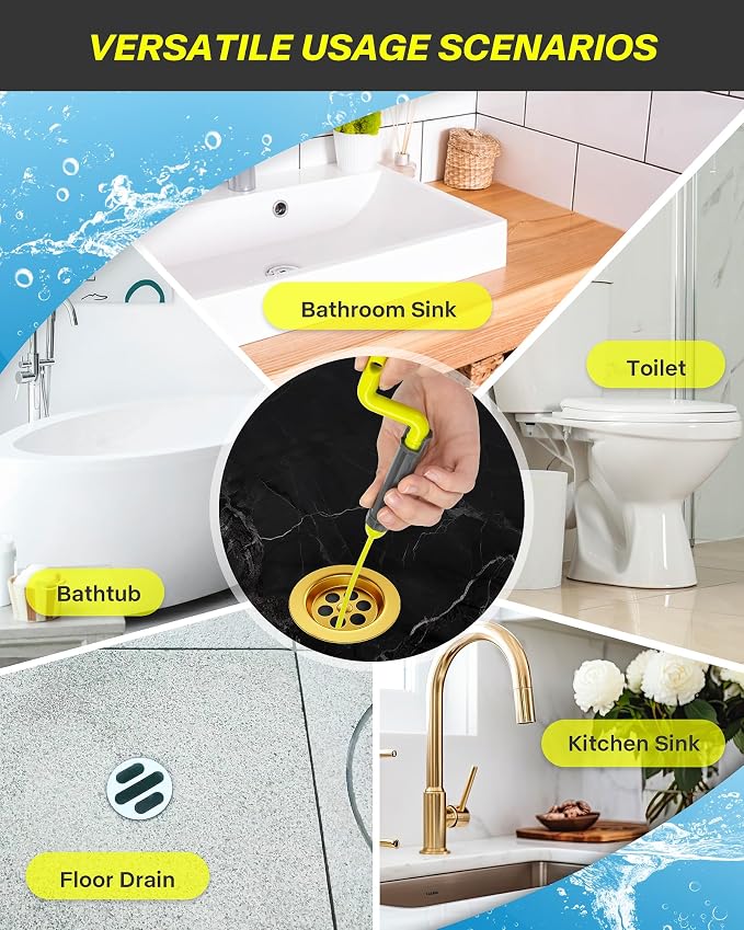 35inch Drain Clog Remover, Drain Cleaner Hair Clog Remover with Rotating Handle and 7 Refills, Drain Hair Remover Plumbing Snake, Easy and Quick Unclog Bathtub Drain, Sink, Shower (7 Pack)