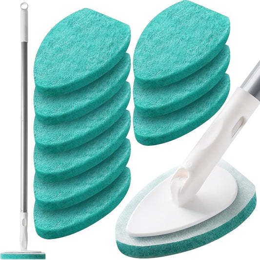 Creatyi Professional Shower Scrubber with Long Handle, Shower Cleaner Brush, Shower and tub Scrubber with 10 PCS Non-Scratch Scouring Pads for Bathroom Shower and tub
