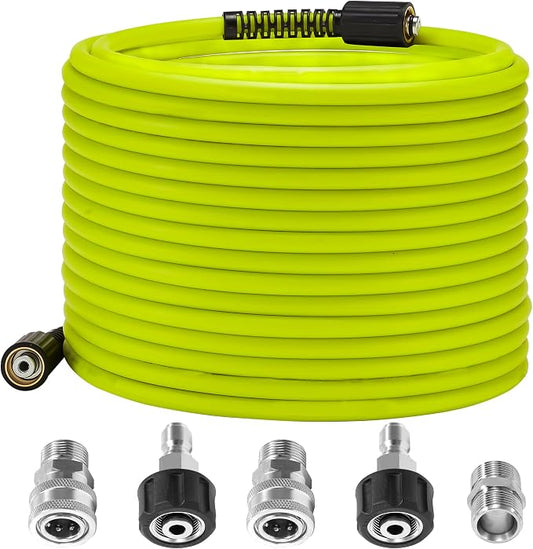 M MINGLE Pressure Washer Hose 50FT x 1/4", Stainless Steel M22 14mm Adapter | Replacement Power Wash Hose with 3/8" Quick Connect Kits, Kink Resistant, Ideal for Car, Driveway & Patio Cleaning, 3600 PSI