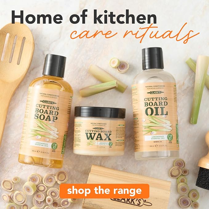 CLARK'S Cutting Board Organic Soap - Enriched with Lemongrass Extracts - Cleaner for Kitchen Countertops, Butcher Blocks, Bamboo, Wooden Bowls and Utensils - Cleans and Restores Wood - Food Safe