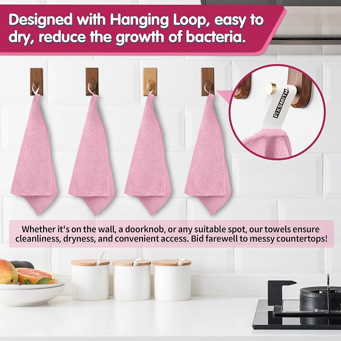 FIXSMITH Pink Microfiber Cleaning Cloth -Pack of 12, Highly Absorbent Cleaning Rags, 16"X12" All Purpose Cleaning Towels for Housekeeping, Kitchen, Car, Lint Free and Reusable Microfiber Towels