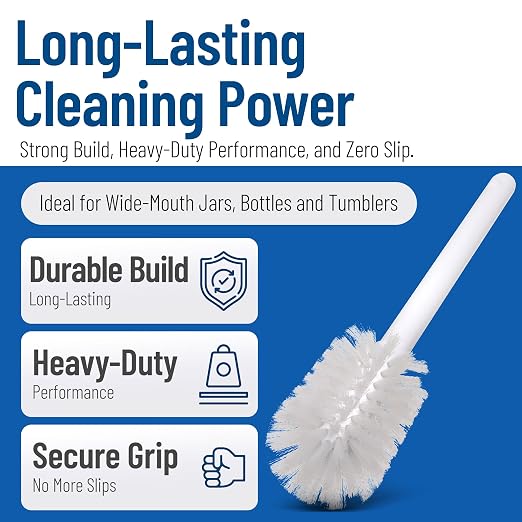 SPARTA 11" Nylon Dish Brush with 2.75" Round Head, Wide-Mouth Bottle and Bowl Cleaning Brush, Commercial Kitchen Use, White